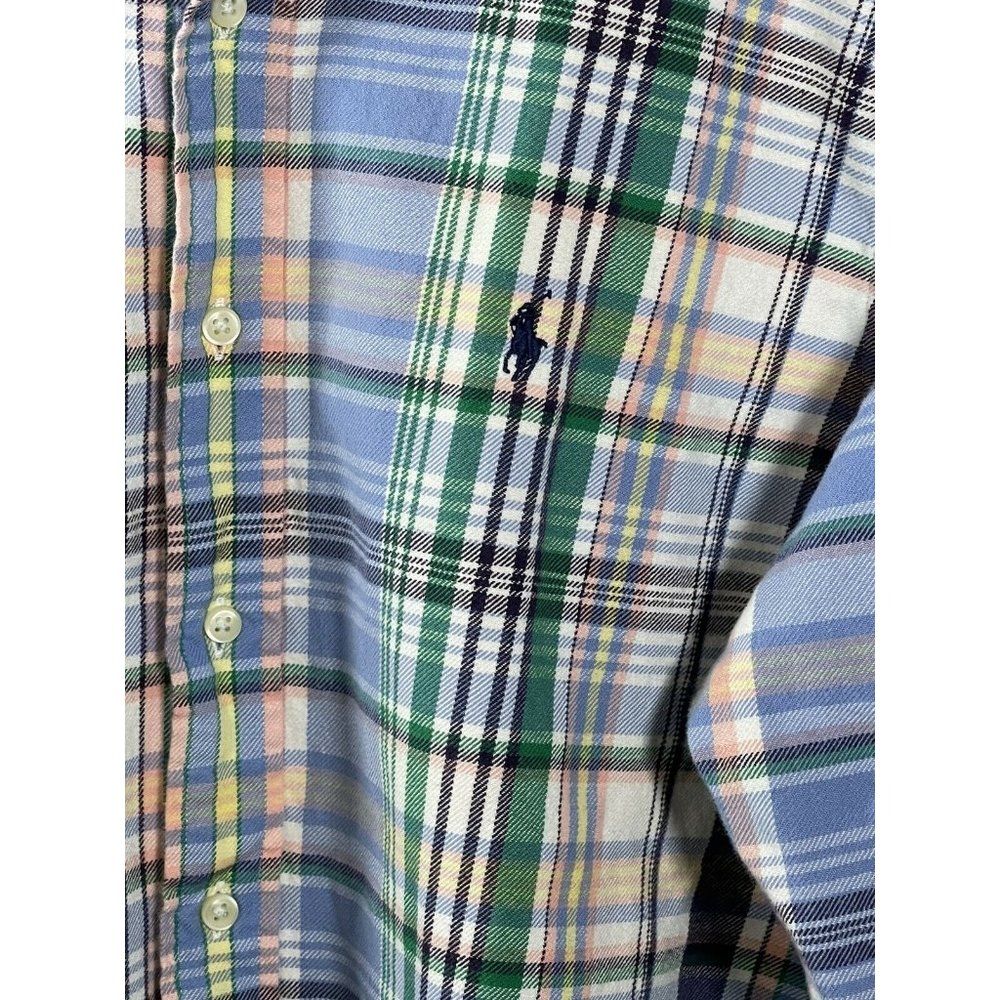 Ralph Lauren Mens Sz Large Multi Color Plaid Light Flannel Button Down
